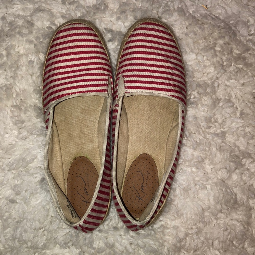 Kim Rogers Red and White Striped Slip On Shoes